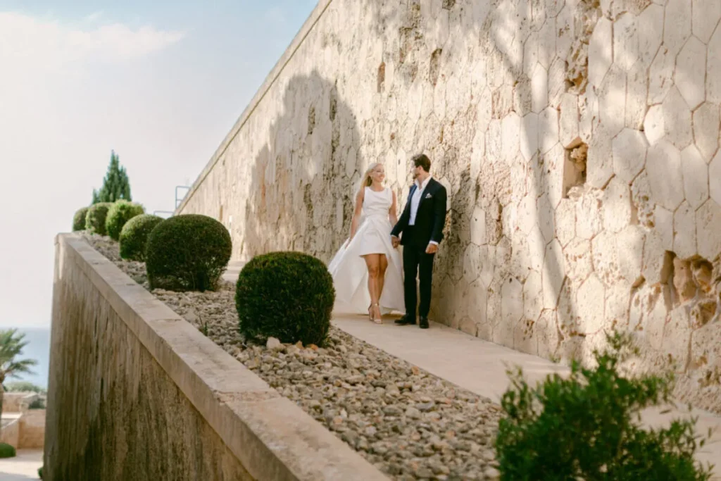 ceremony entrance of bride in mallorca castle hotel