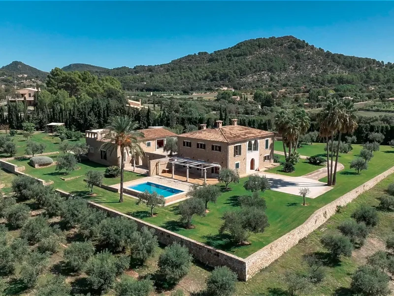 drone shot of Rustic Look Villa in Mallorca