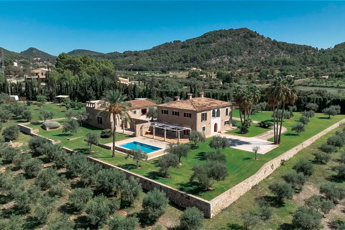 drone shot of Rustic Look Villa in Mallorca