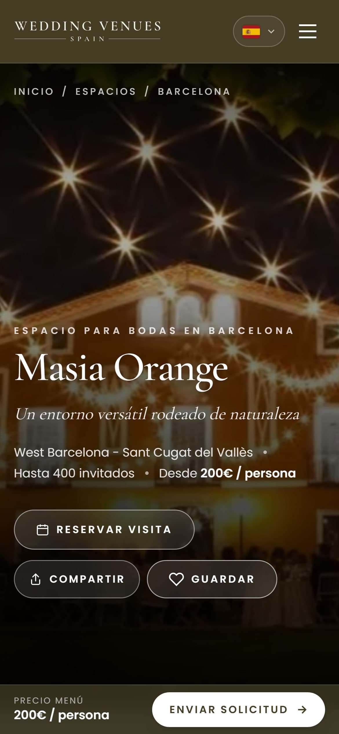 Ficha de un venue en el móvil, con el botón Reservar visita