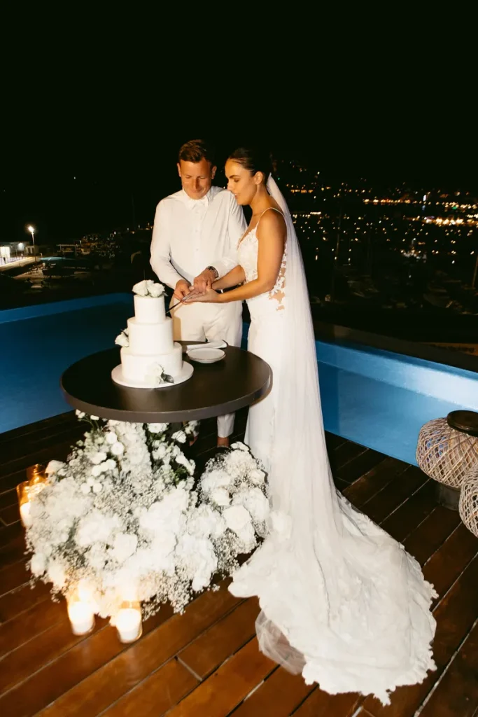 cake cutting in Ibiza next to pool