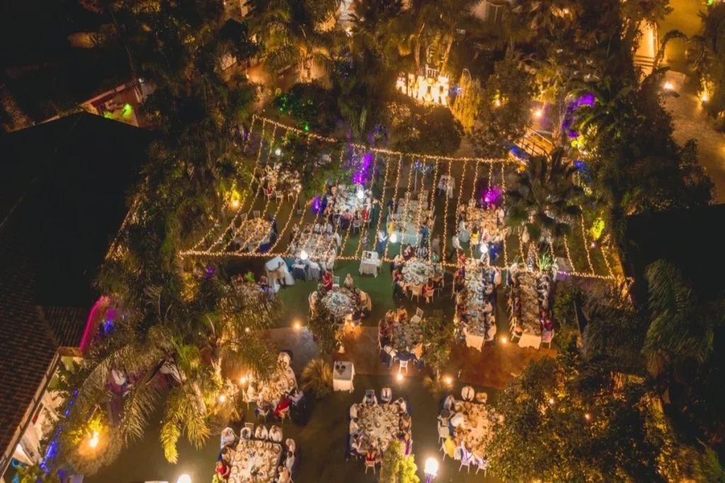 night dinner in finca candles wedding venue with lights