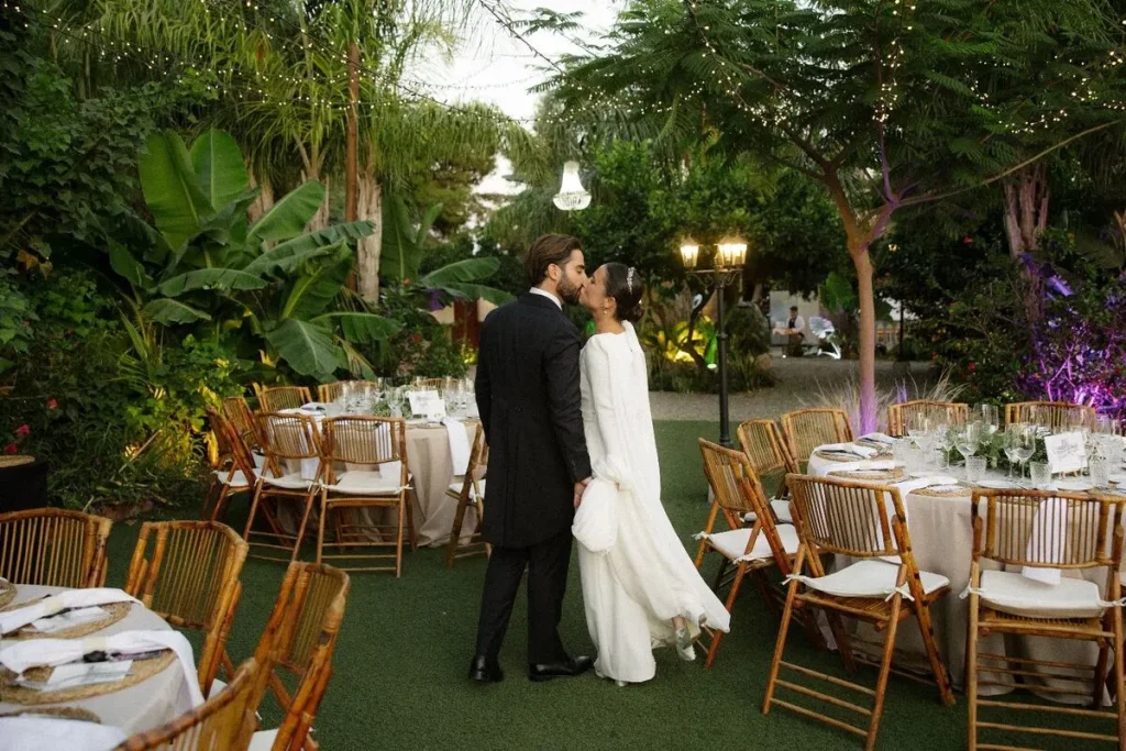 wedding bride and groom in venue finca candles