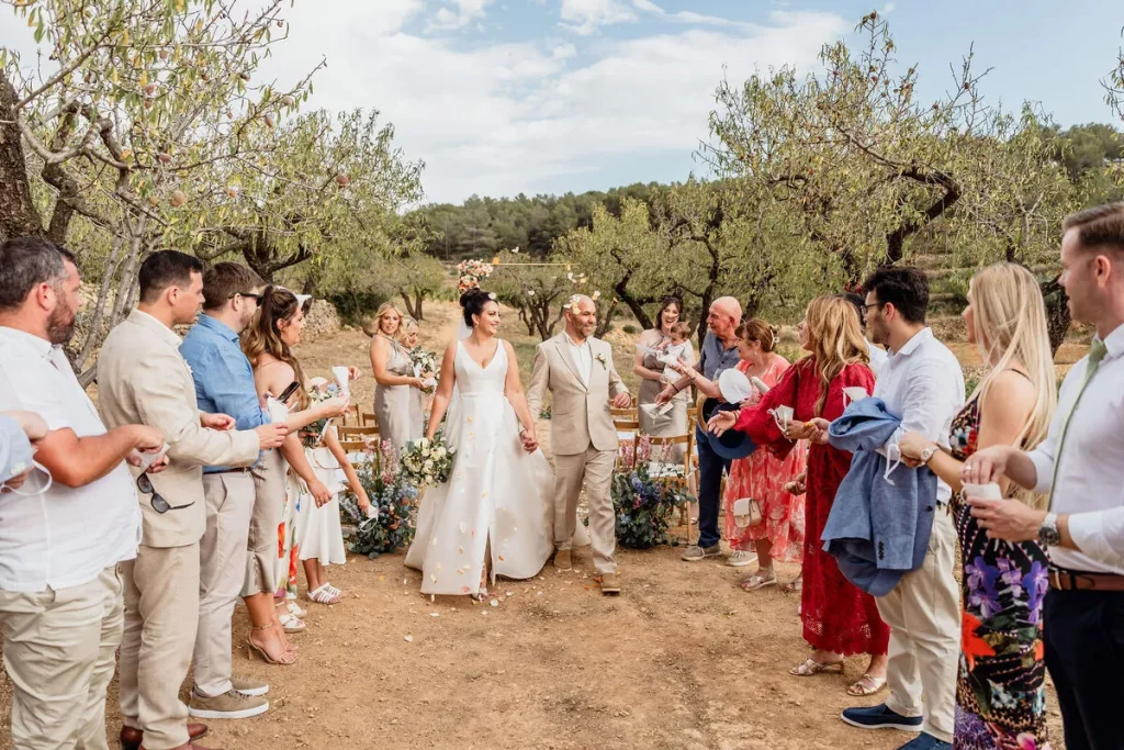 wedding ceremony in masia pine outskirts of barcelona