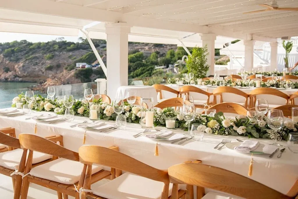 wedding decoration with beach of ibiza in the background