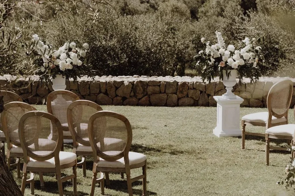 Wedding ceremony in venue rustic villa surrounded by olive trees