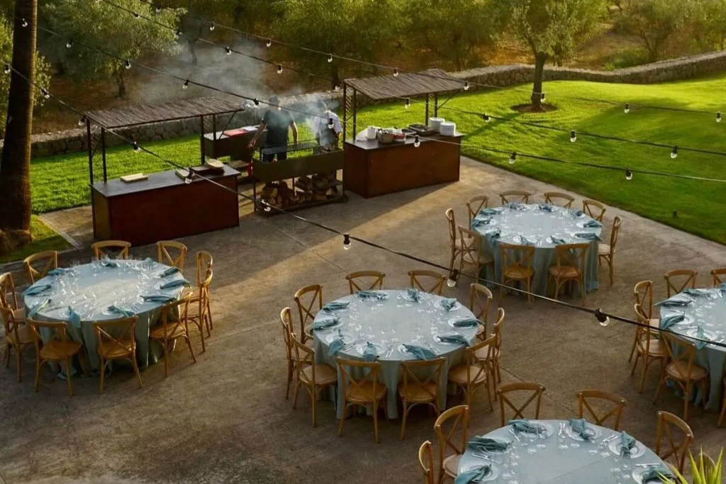 Outdoor wedding tables in villa rustic in Mallorca