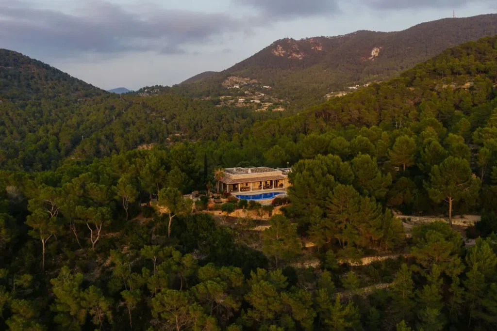 drone shot of villa oasis in Ibiza