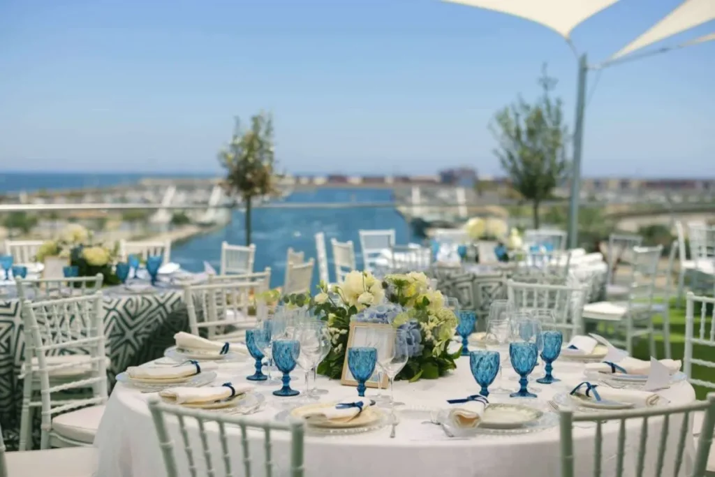 wedding decoration in table with sea view in the background